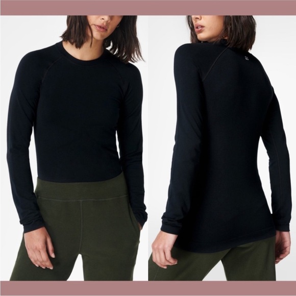 Sweaty Betty Glisten Seamless Long Sleeve Top Black Size M Style SB063M - Picture 1 of 13